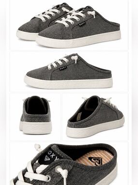 Roxy Gray Slip-On Mule Sneakers with White Laces